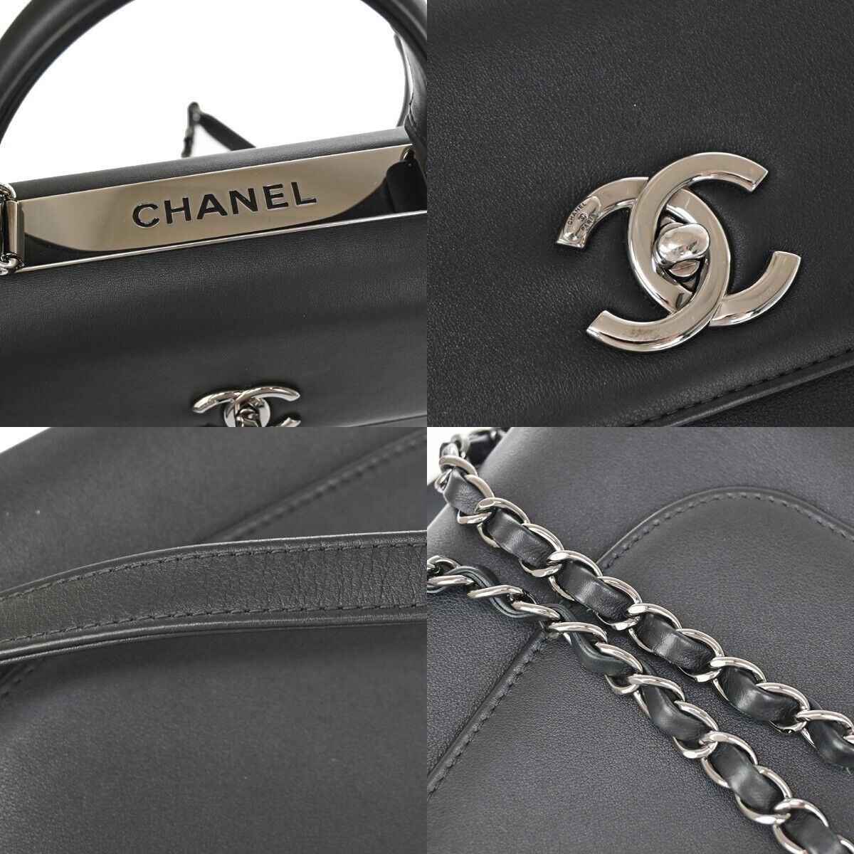 CHANEL CC Logo 2Way Chain Shoulder Hand Bag Leather Black SHW Italy 110RJ035