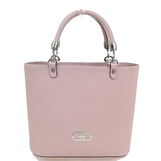 SALVATORE FERRAGAMO Gancini Hand Bag Leather Pink Silver Made in Italy 31EF006