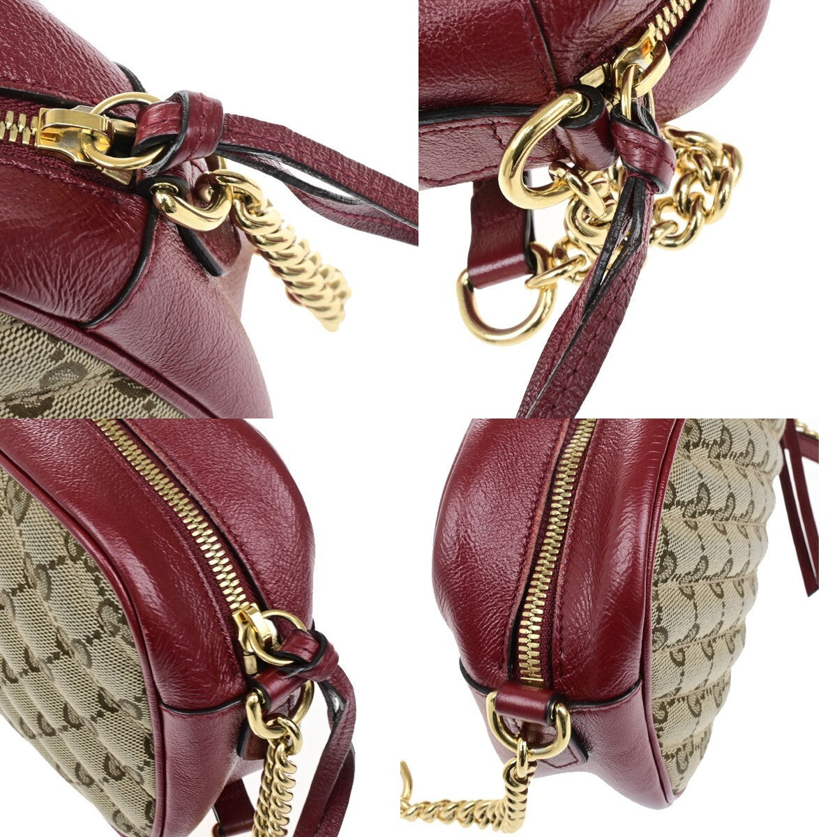 GUCCI Marmont GG Pattern Chain Shoulder Bag Canvas Leather Brown Red 600KB508