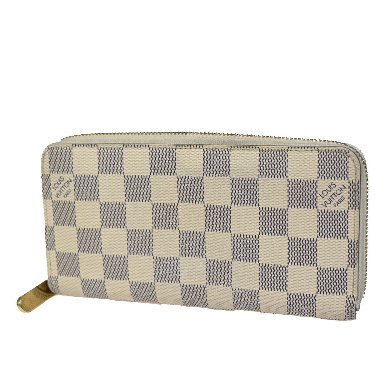 LOUIS VUITTON Long Zippy Wallet Purse Damier Azur Leather White N60019 32SH751