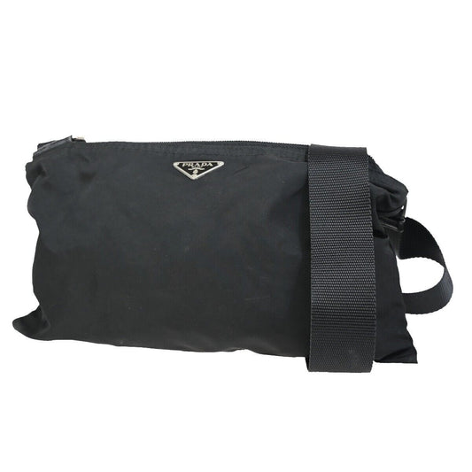 PRADA MILANO Logo Tessuto Crossbody Shoulder Bag Nylon Leather Black 65FA574