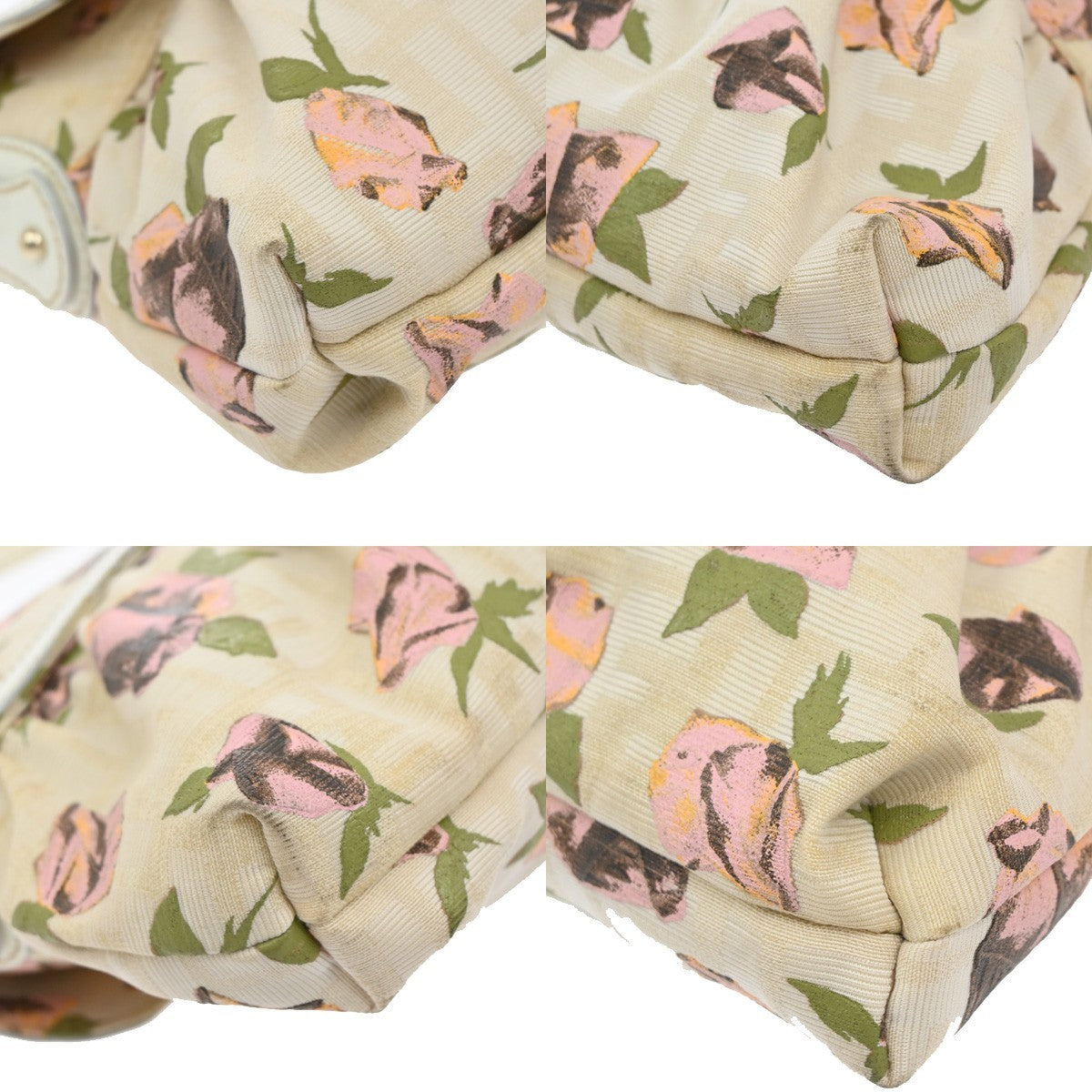 FENDI Logo Zucca Pattern Flower Hand Bag Canvas Leather Beige Pink Italy 88KB429