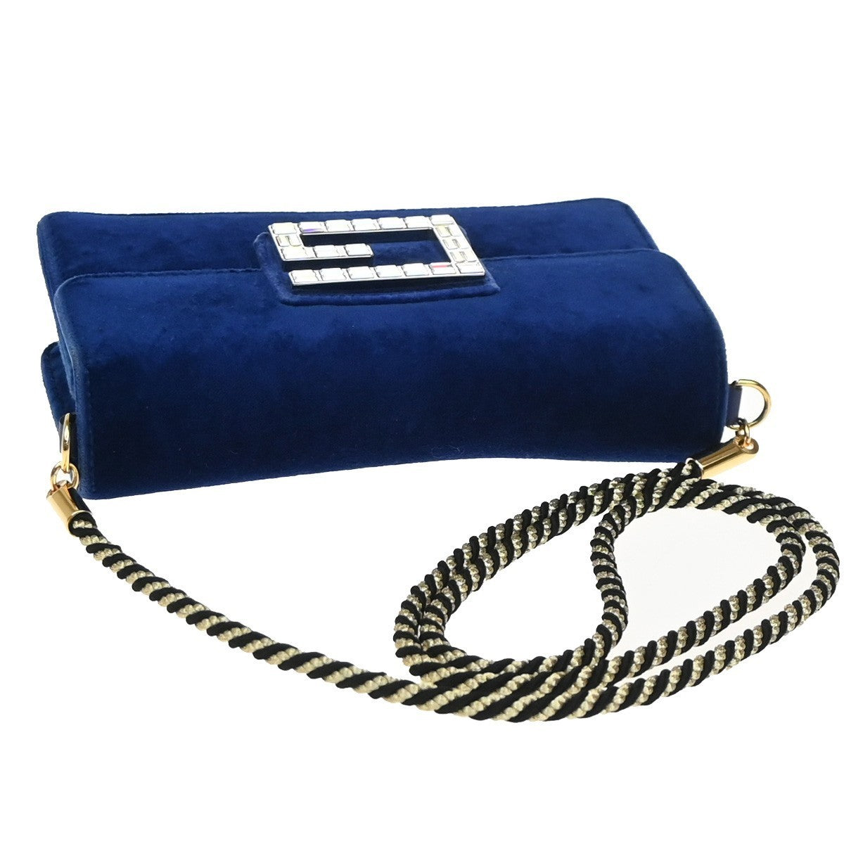 GUCCI Crystal G Logo Broadway Min Shoulder Bag Velvet Leather Blue GHW 16YH968