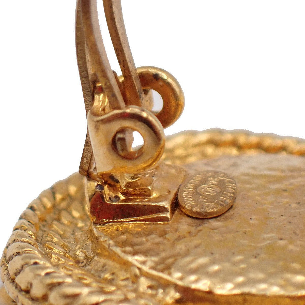 CHANEL CC Logo round Button Earrings Clip-On Color Stone Gold Brown 30RF761