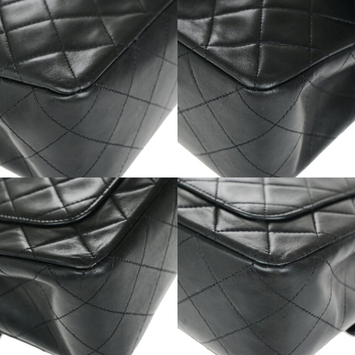 CHANEL Matelasse 25 Double Flap Chain Shoulder Bag Leather BK Vintage 344RK671