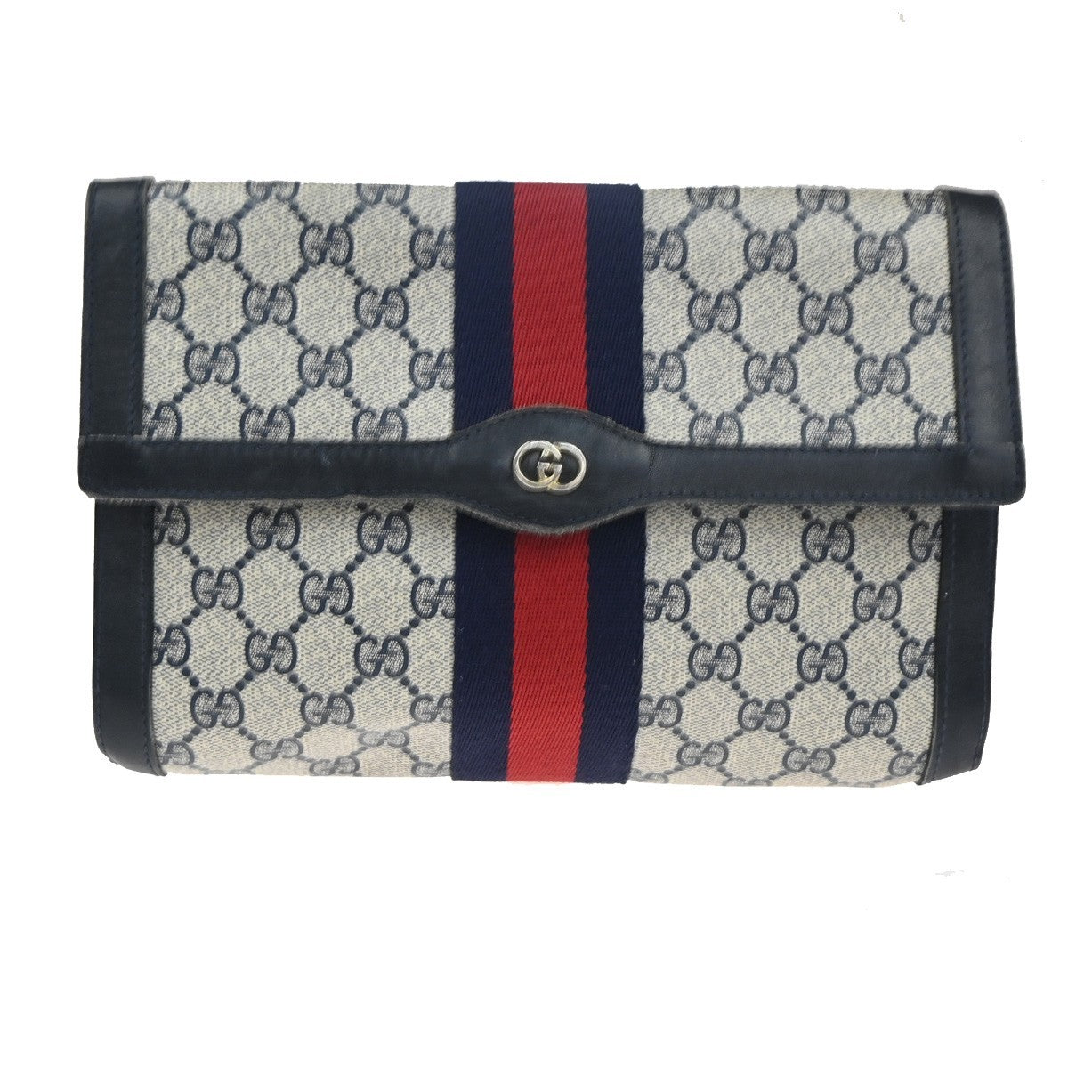 GUCCI Parfums GG Sherry Clutch Pouch Bag Leather PVC Navy Made in Italy 09TA592