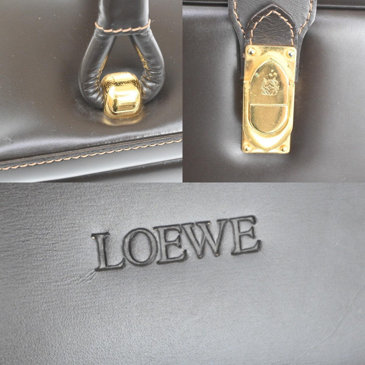 LOEWE Logo Square vanity Handbag Leather GHW Brown Spain 96TA699