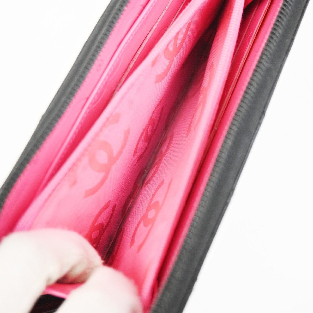 CHANEL CC Cambon Line Zip Around Long Wallet Patent Leather Black Spain 79MA496