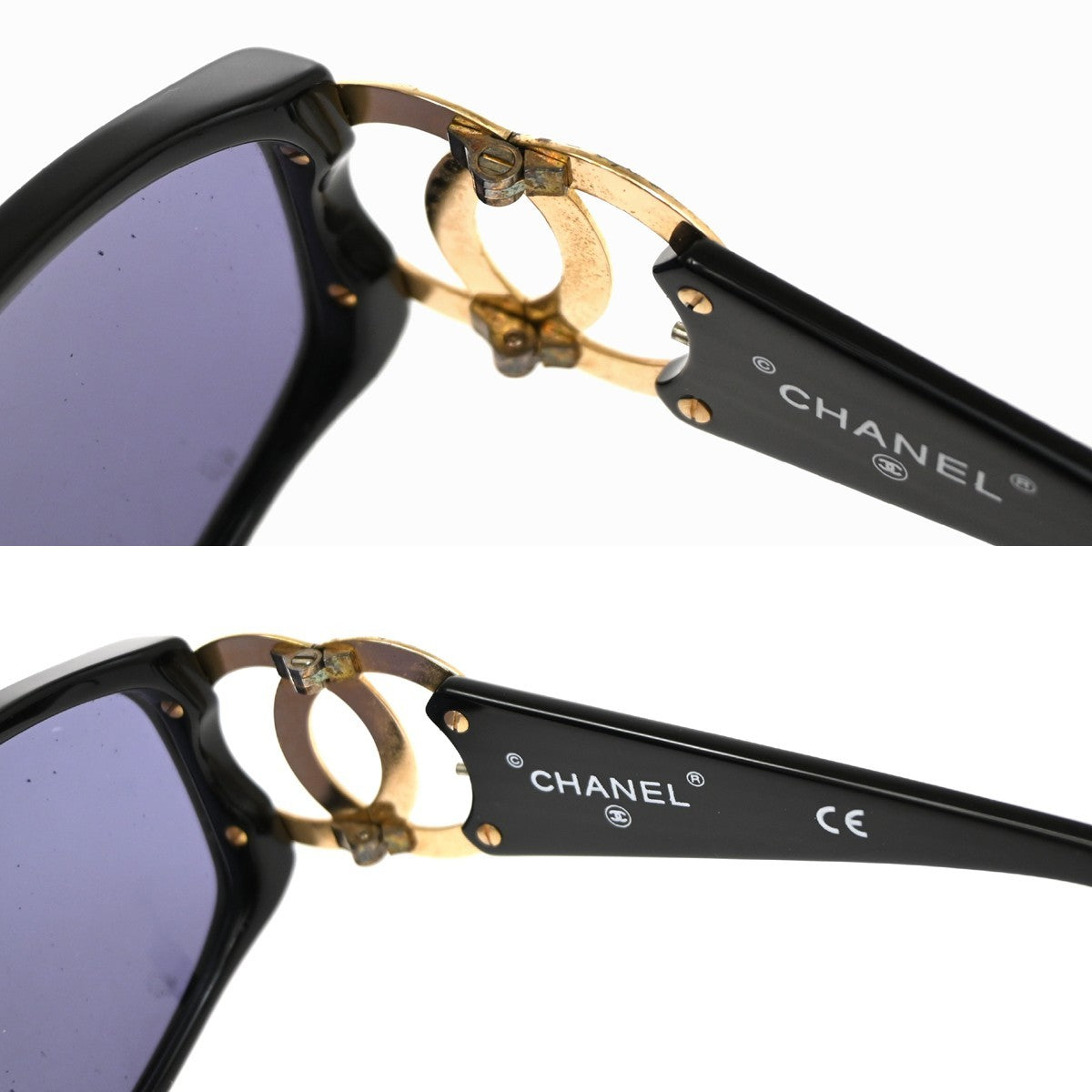 CHANEL CC Logo Sunglasses Eye Wear Plastic Black Gold Italy 02461 66RL540