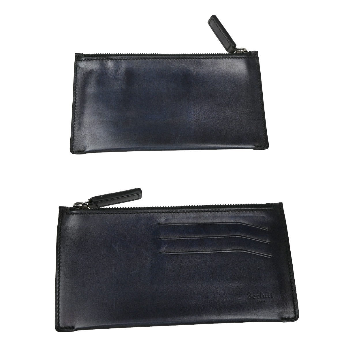 BERLUTI Itauba Scritto Calligraphy Long Bifold Wallet Leather Navy Blue 34EG139