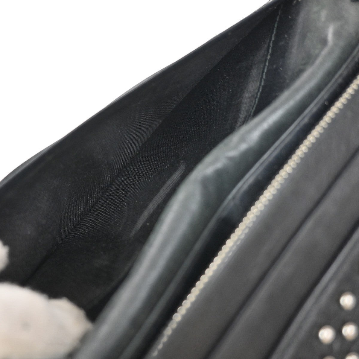 PRADA Studded Long Bifold Wallet Leather Black Silver Italy 02EG269