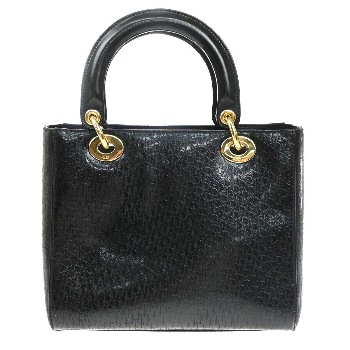 CHRISTIAN DIOR Logo Lady Trotter Hand Bag Patent Leather BK GHW Italy 603YJ239