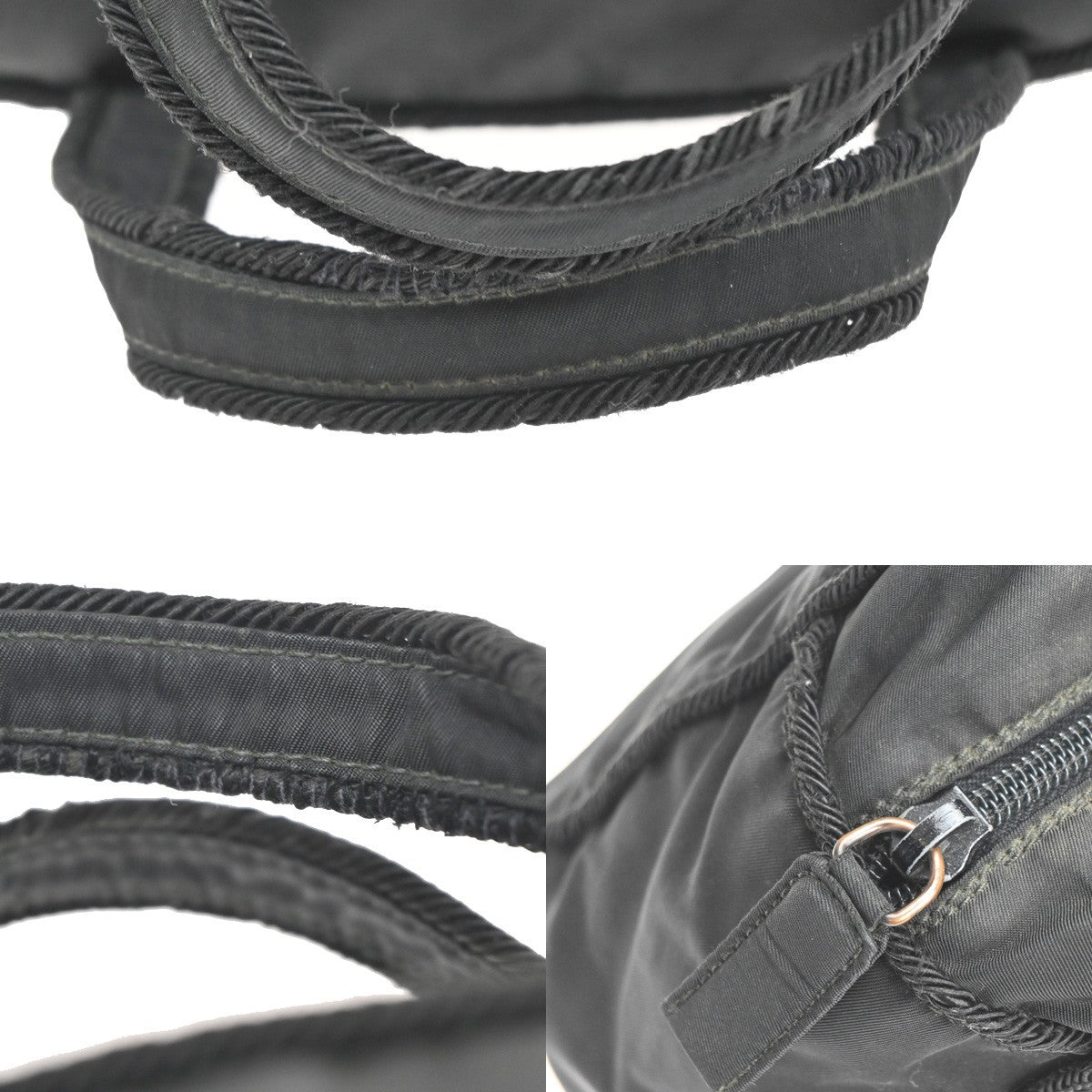 PRADA Logo Beaded Hand Bag Nylon Tessuto Leather Black Italy 09CB017