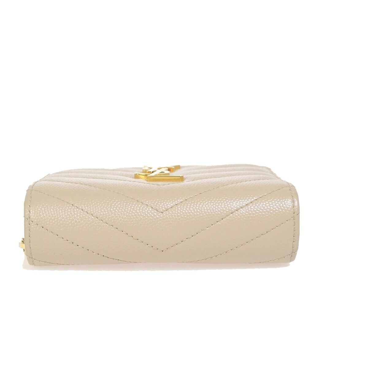 SAINT LAURENT YSL Logo Compact Bifold Wallet Purse Leather Beige GHW 38EC602