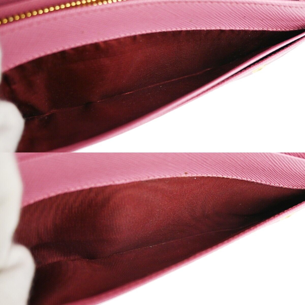 PRADA Logo Saffiano Bow Long Bifold Wallet Purse Leather Pink Italy 02EA641