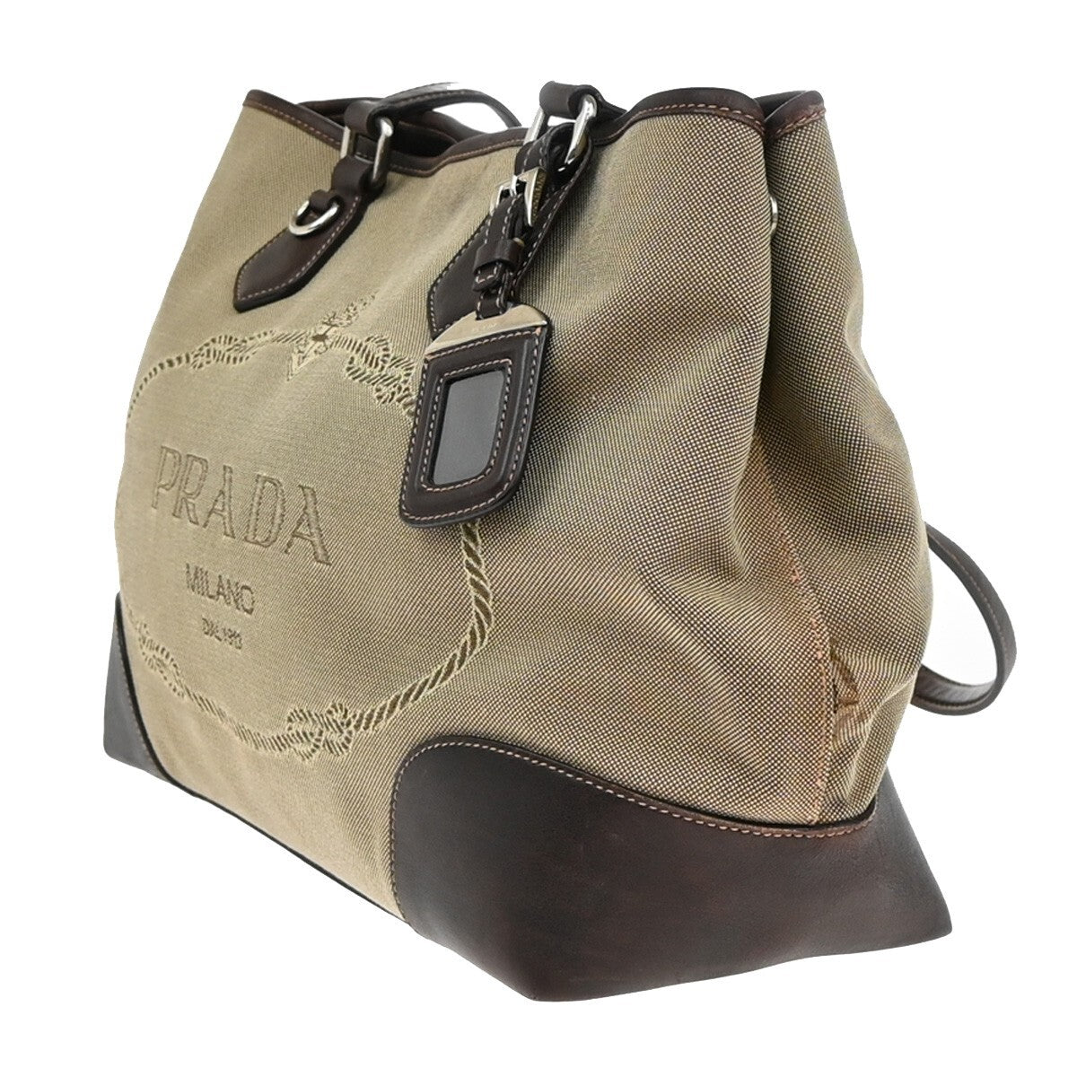 PRADA MILANO Logo Shoulder Bag Canvas Leather Brown Made in Italy 38EE166