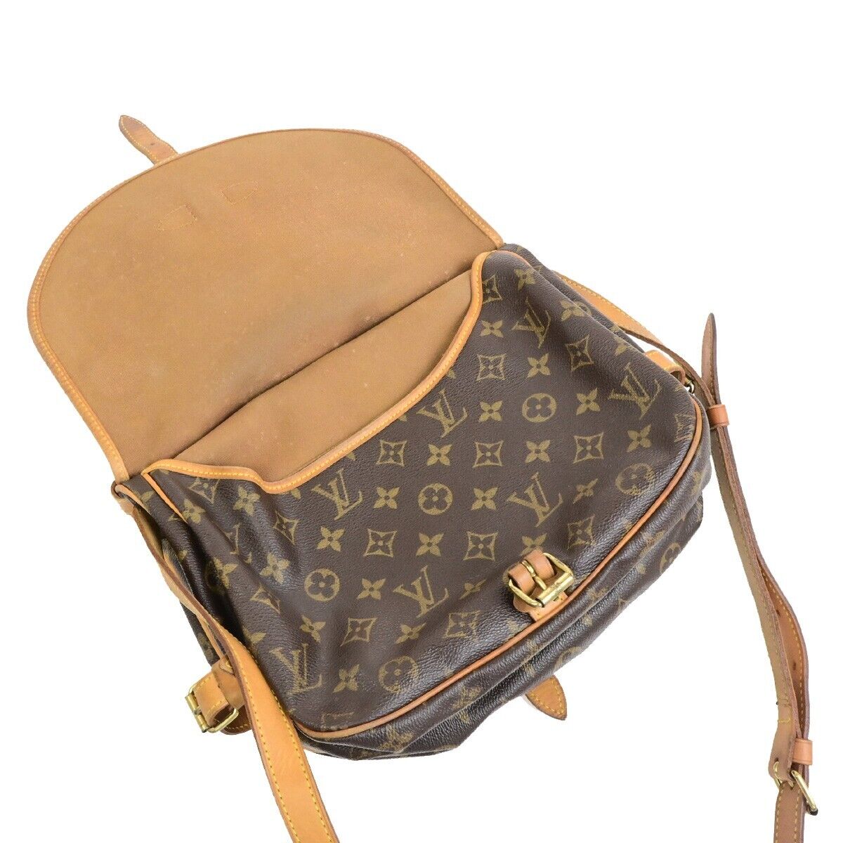LOUIS VUITTON Logo Saumur MM Shoulder Bag Monogram Leather Brown M40710 83FB519