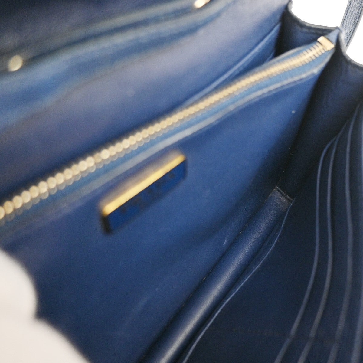 PRADA MILANO Logo Bow 2Way Shoulder Clutch Bag Saffiano LUX Leather Blue 87RF248