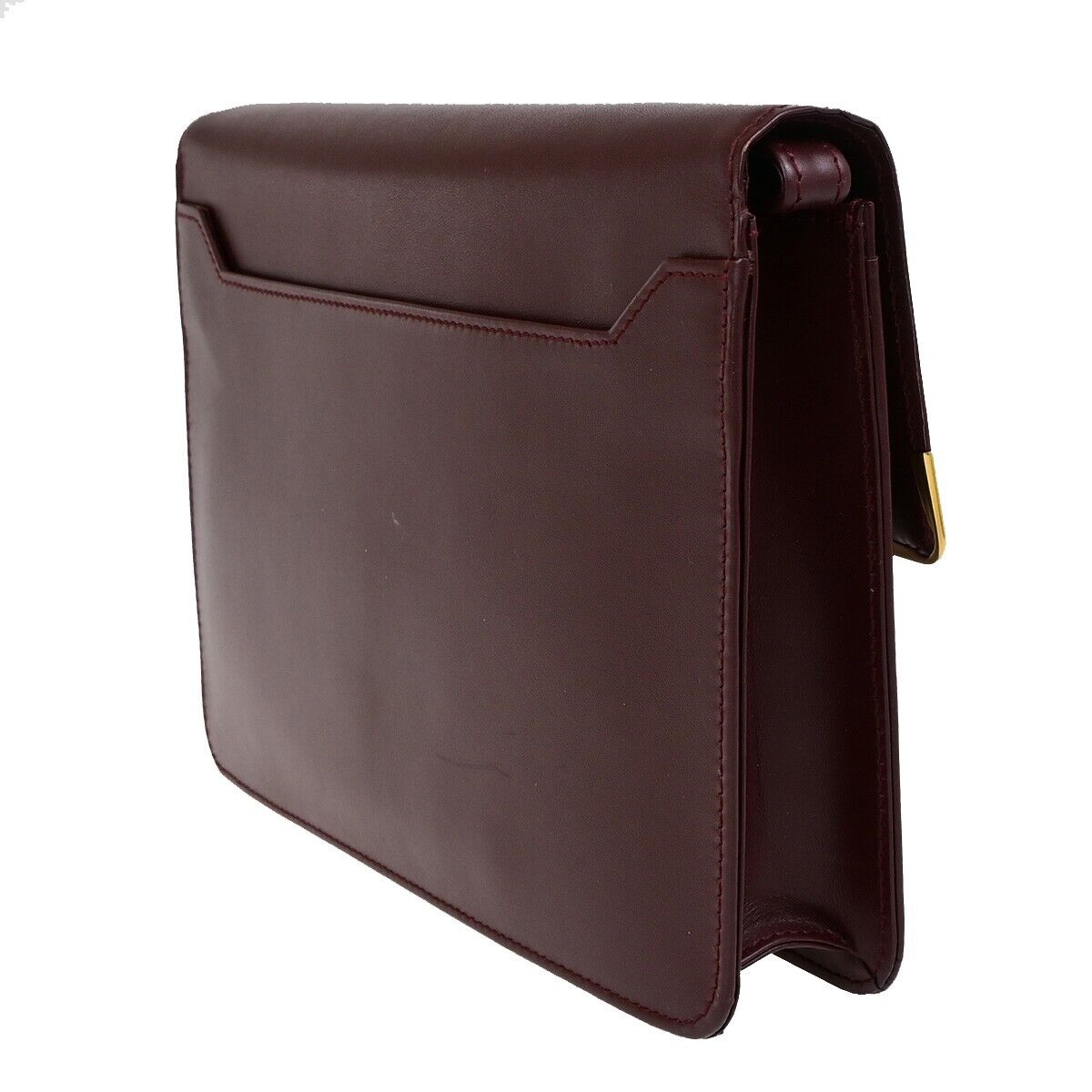 MUST DE CARTIER 2C Logo Clutch Hand Bag Leather Burgundy GHW Italy 05EC983