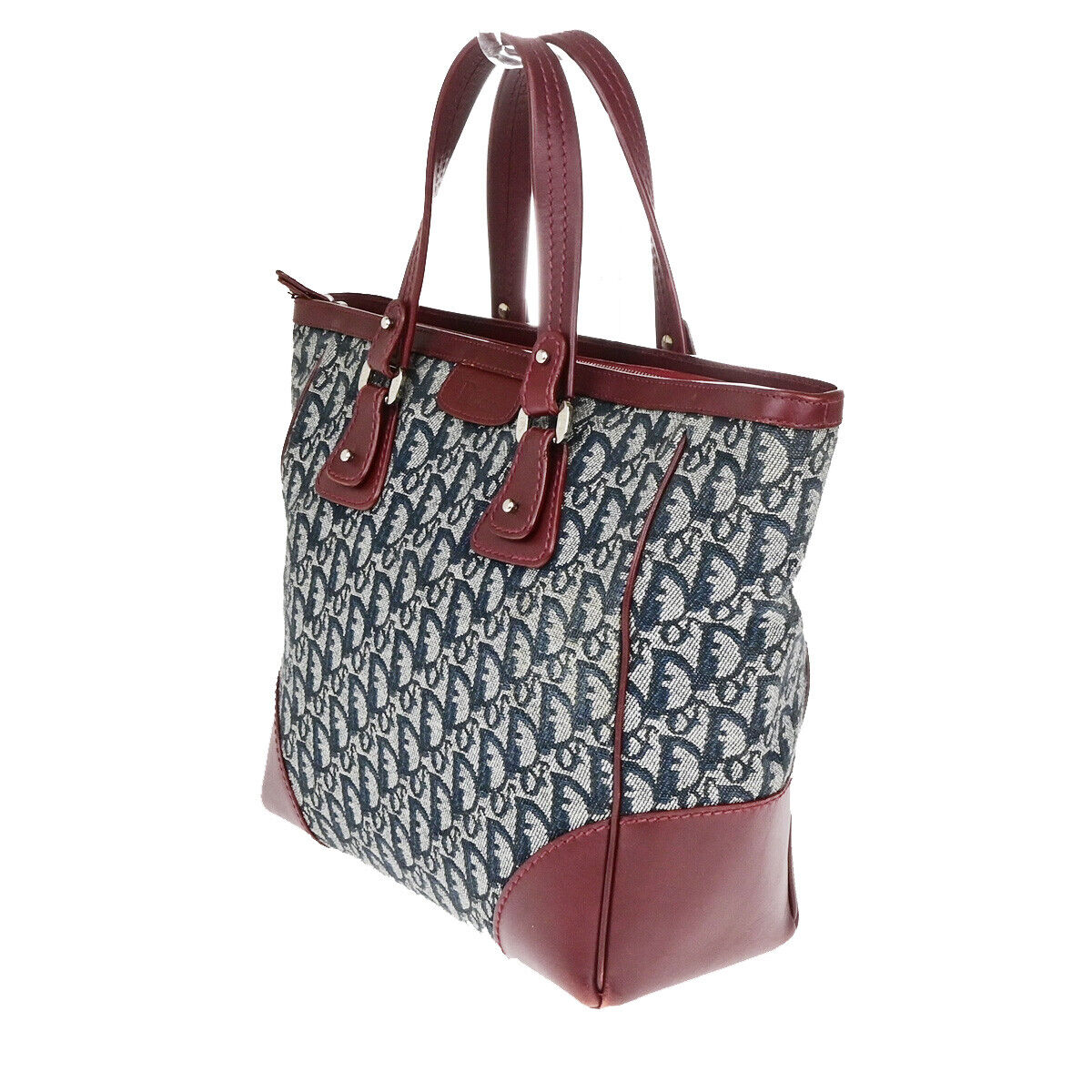 CHRISTIAN DIOR Trotter Pattern Hand Bag Canvas Leather BY Blue SHW 16YG692
