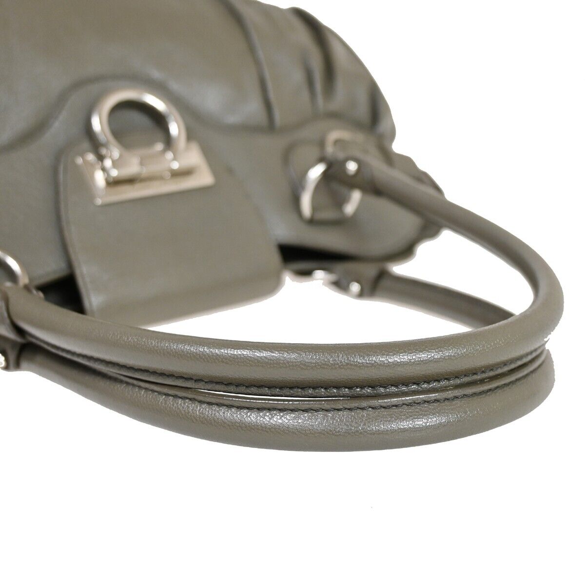 SALVATORE FERRAGAMO Logo Marisa Gancini Shoulder Bag Leather Gray Italy 66FA048