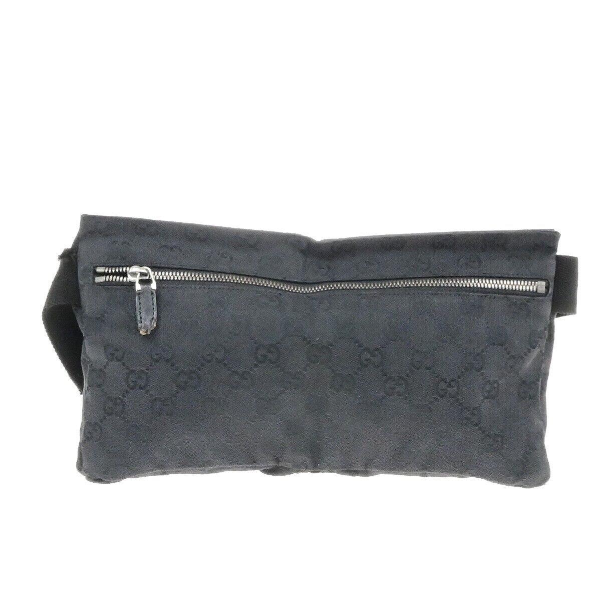 GUCCI Logo GG Pattern Bum Bag Belt Canvas Leather Black Silver Italy 33EE093