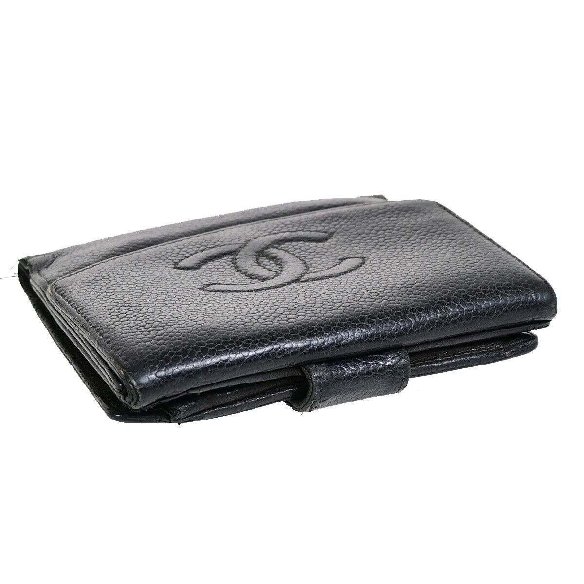 CHANEL CC Logo Bifold Wallet Purse Caviar Skin Leather Black GHW France 01YE954