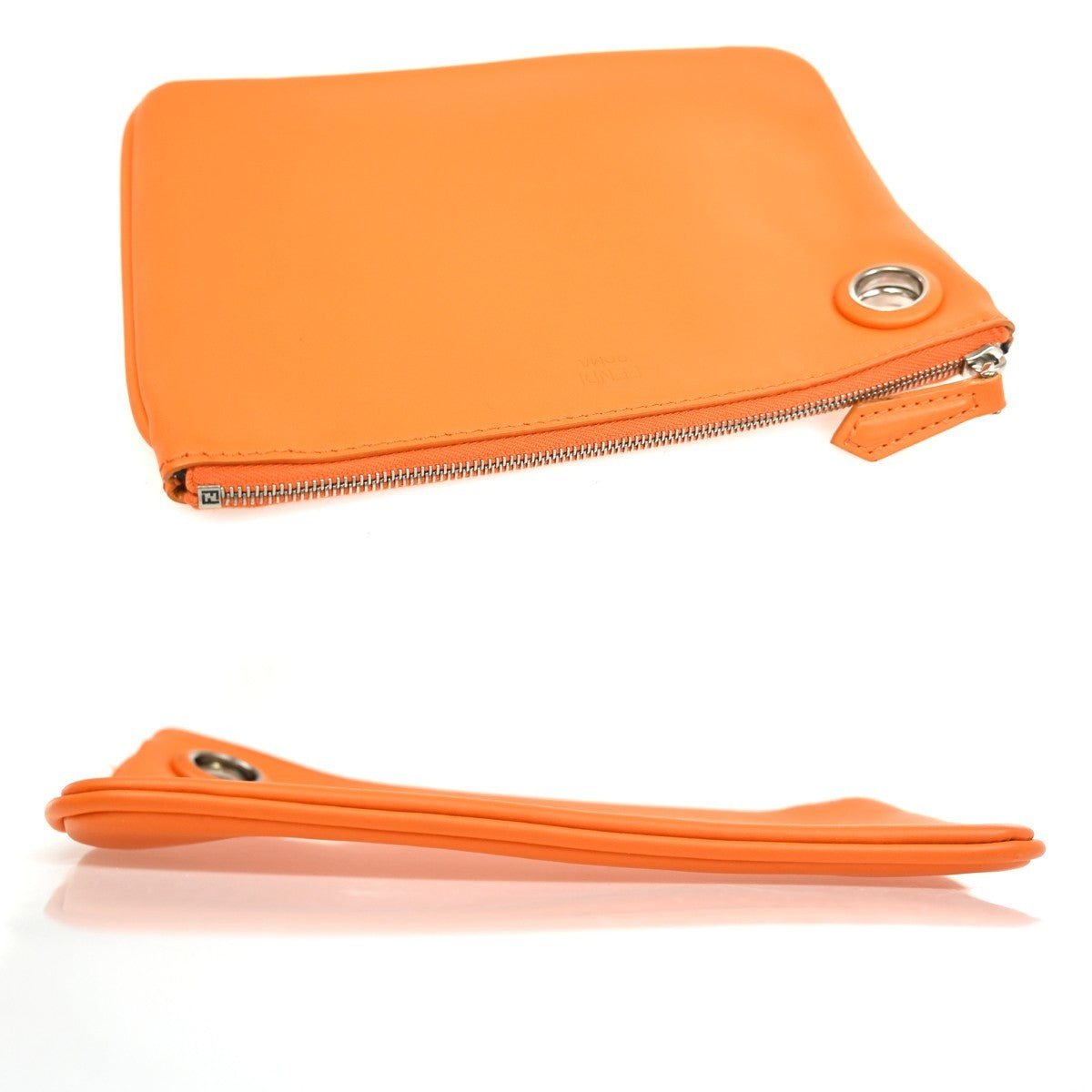 FENDI 3 Set Clutch Pouch Bag Leather Orange Pink Black SHW 34TA570