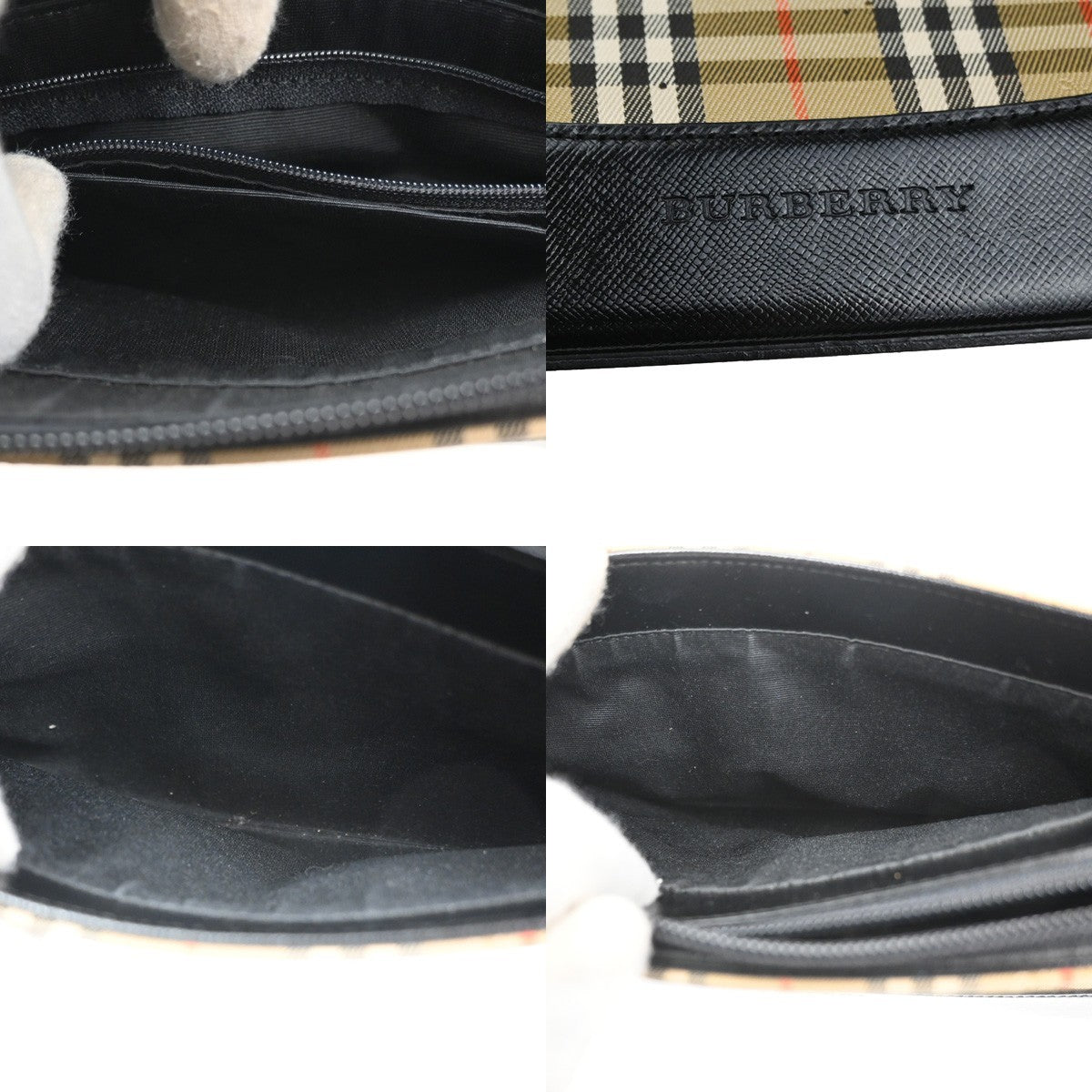 BURBERRY Logo Nova Check Hand Bag Canvas Leather Beige Black GHW 87RQ042