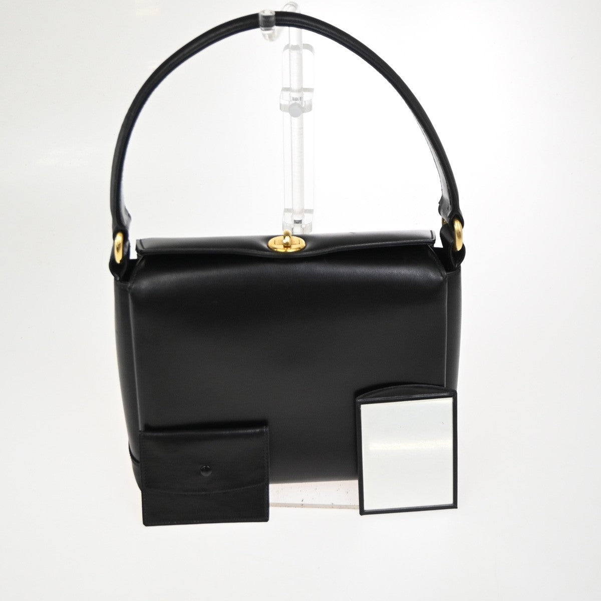 GUCCI CC Logo Shoulder Hand Bag Turn Lock Leather Black Red GHW Italy 16ZA307