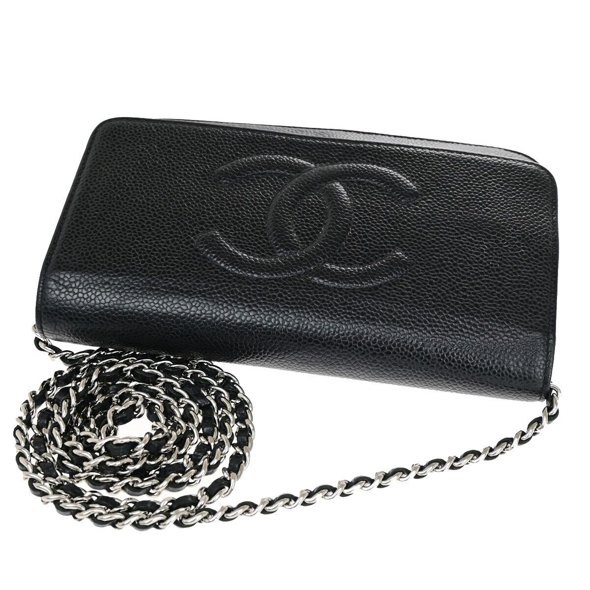 CHANEL CC Logo GST Chain Shoulder Bag Wallet Caviar Skin Leather BK SHW 367RF145