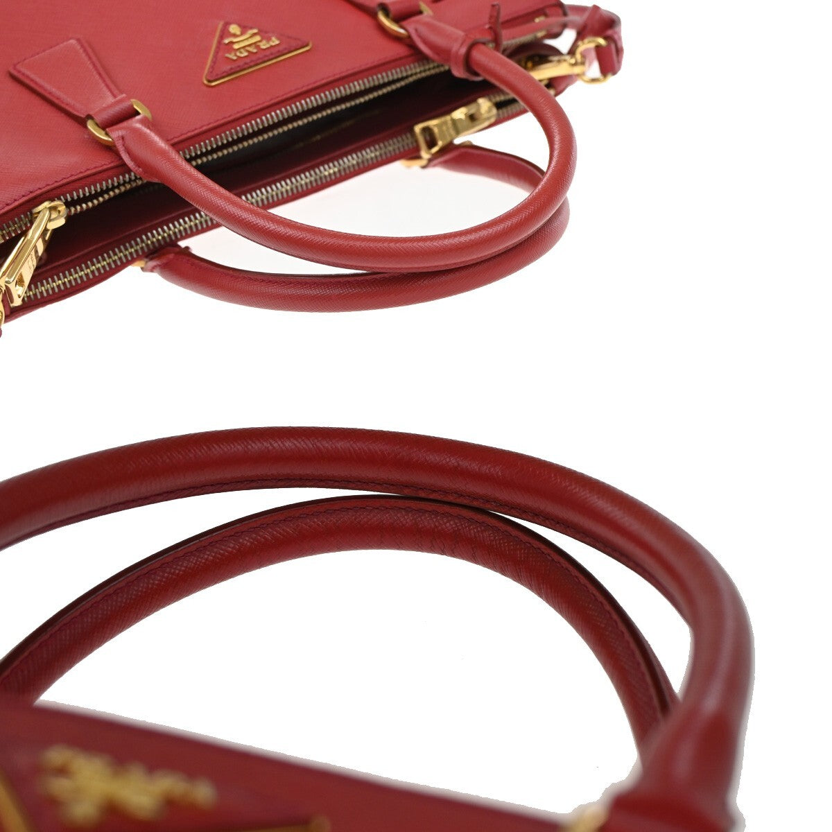 PRADA Logo Saffiano 2Way Shoulder Hand Bag Leather Red GHW 95RF247