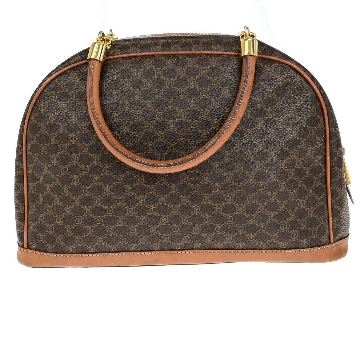 CELINE Logo Macadam Pattern Hand Bag PVC Leather Brown GHW Made in Italy 86ED033