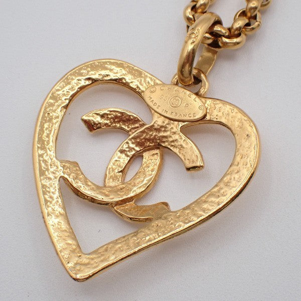 CHANEL CC Logo Heart Long Chain Necklace Pendant 95P Gold France Vintage 91RL487
