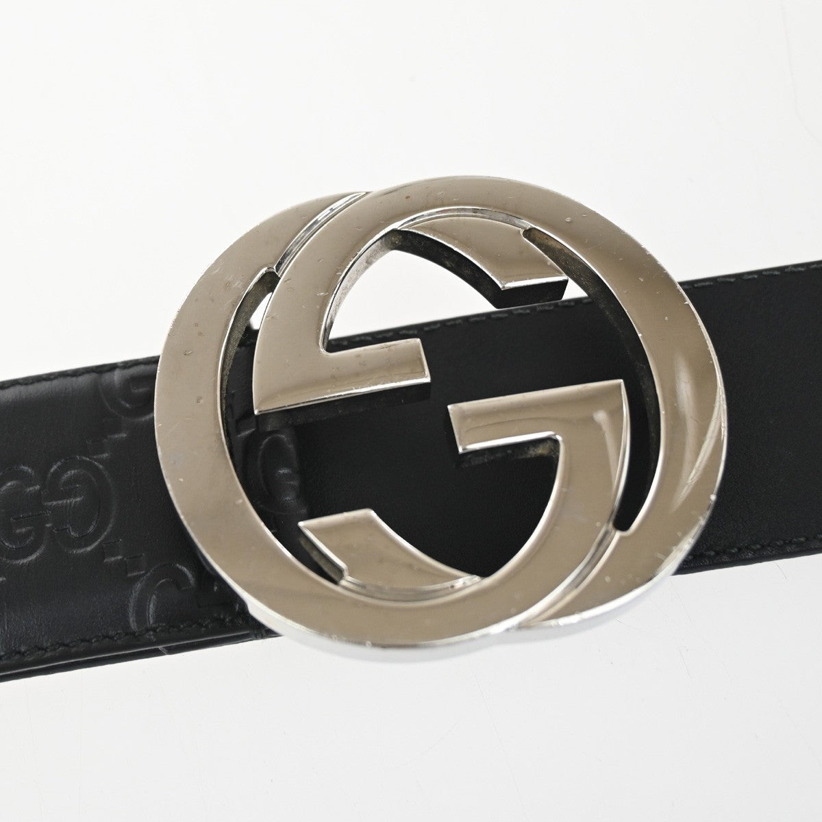 GUCCI Interlocking G Guccissima Signature Belt Size 80/32 Leather BK SHW 37KB644