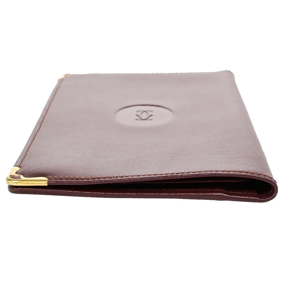 Must De Cartier 2C Logo Vertical Long Bifold Wallet Leather Bordeaux 09EB804