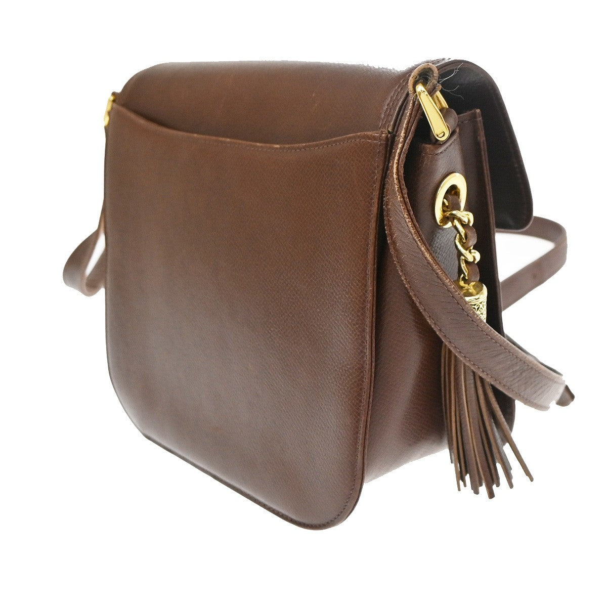 VALENTINO GARAVANI Logo Tassel Shoulder Bag Leather Brown GHW 63KD148