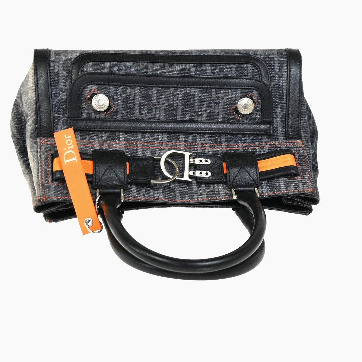 CHRISTIAN DIOR CD Logo Flight Line Trotter Hand Bag Denim Leather Blue 27YJ001