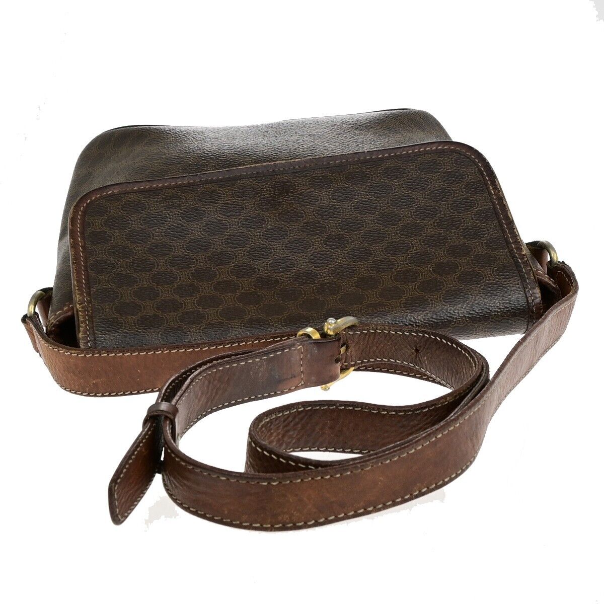 CELINE Logo Macadam Pattern Shoulder Bag PVC Leather Brown Italy Gold 08EB711