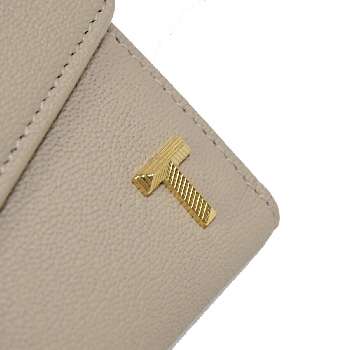TIFFANY & CO. T Logo Trifold Wallet Purse Leather Ivory Italy 35RK257