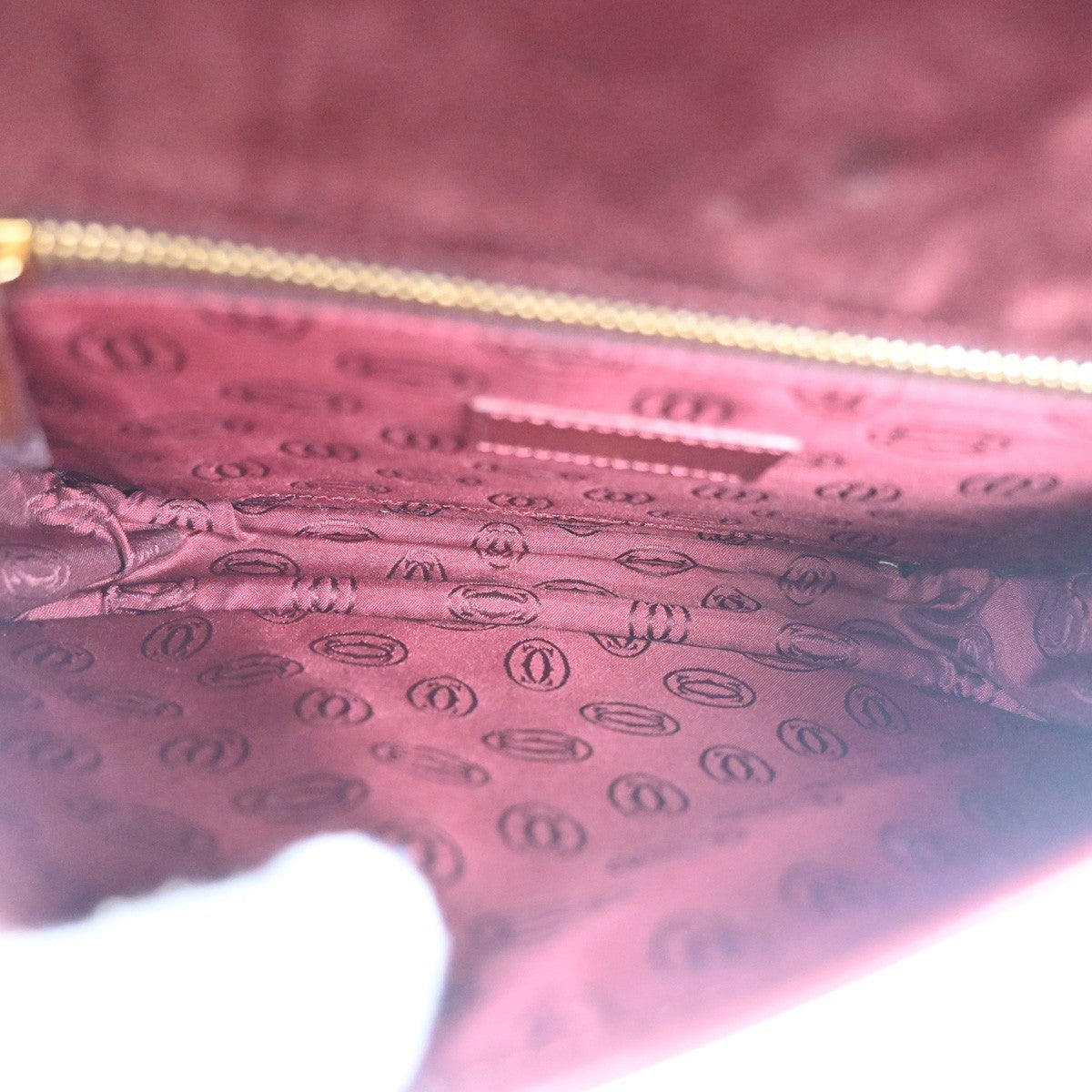 CARTIER 2C Logo Shoulder Bag Leather Suede Red Burgundy GHW France 80RL955