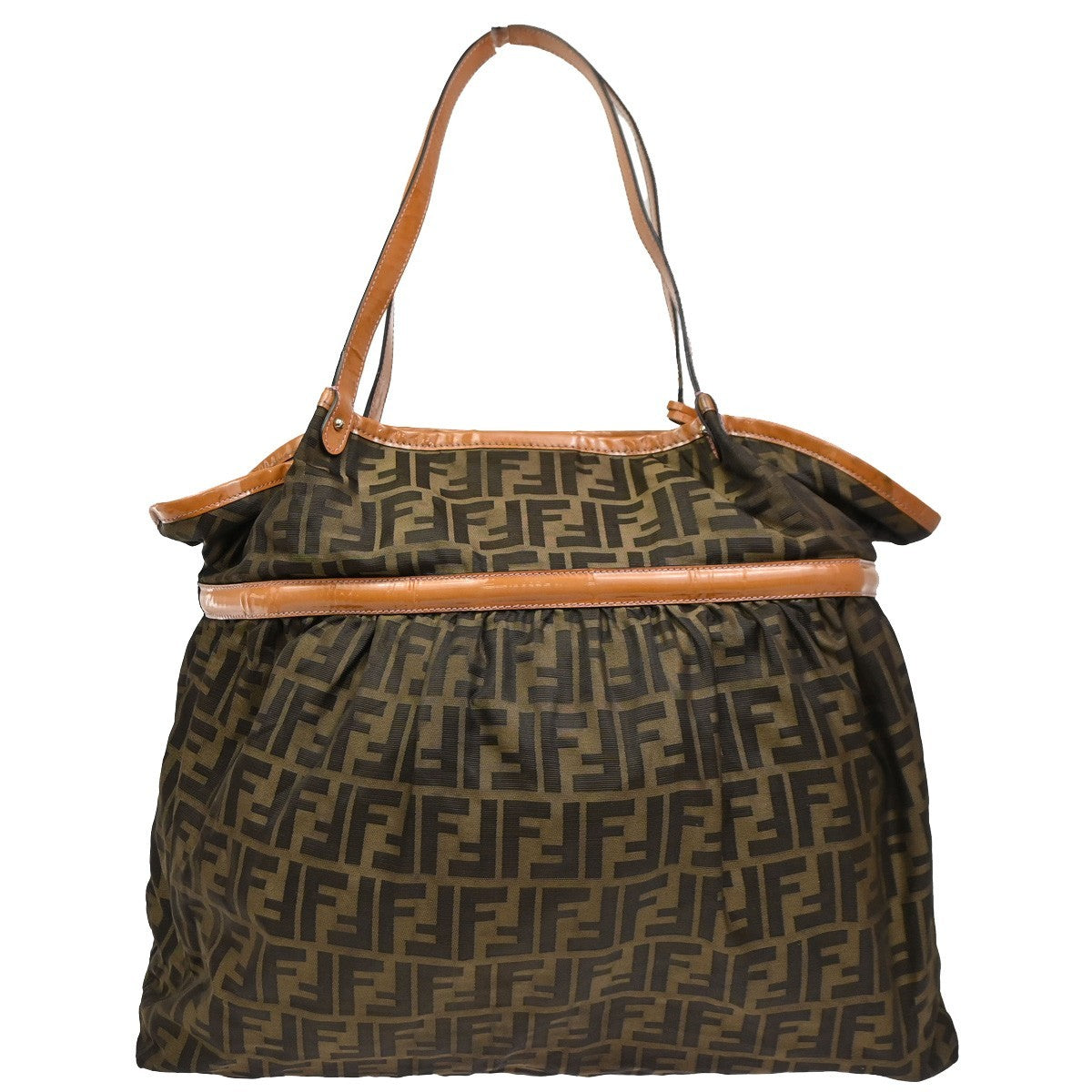 FENDI Zucca Pattern Gathered Shoulder Tote Bag Canvas Patent Leather BN 38CA729