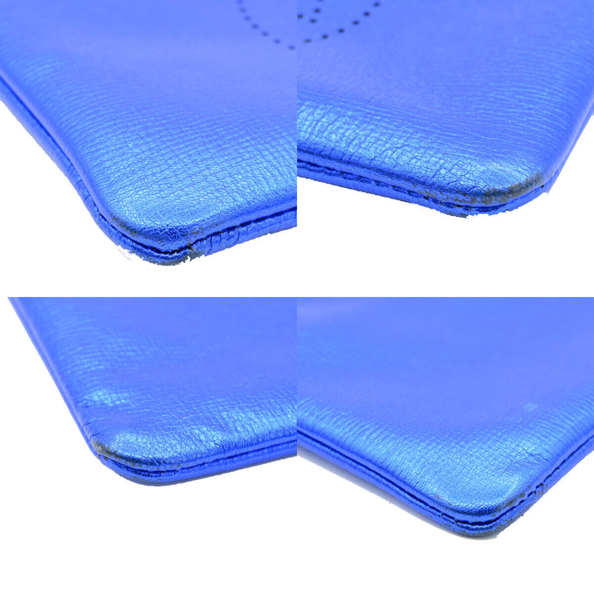 ANYA HINDMARCH Logo Smiley Wink Tassel Clutch Hand Bag Leather Blue 01KA261