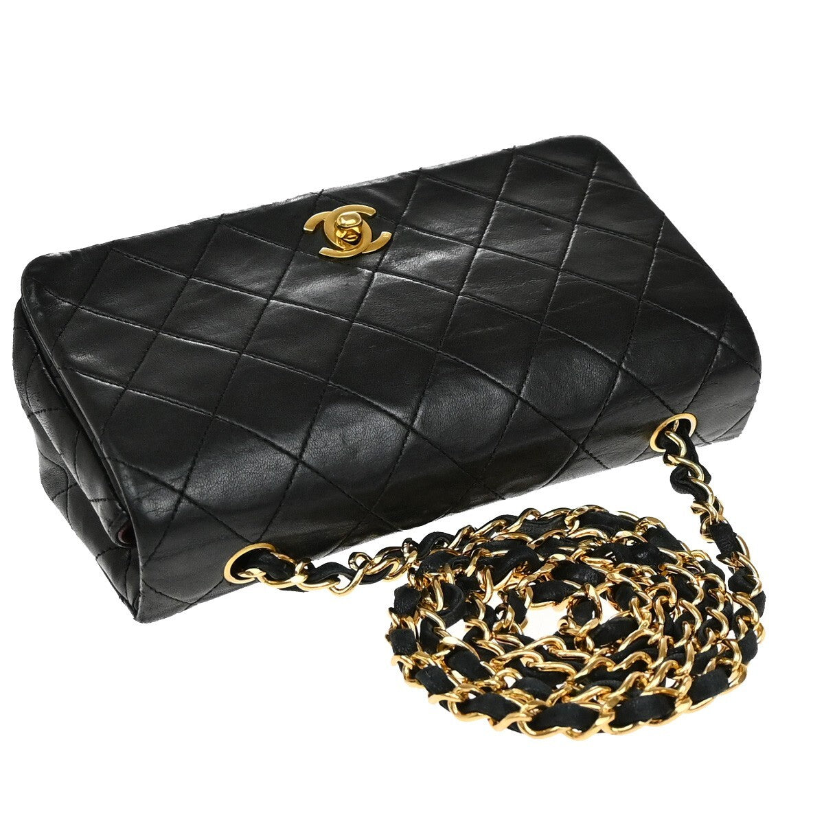 CHANEL CC Mini Matelasse Full Flap Chain Shoulder Bag Leather Black GHW 654RF285