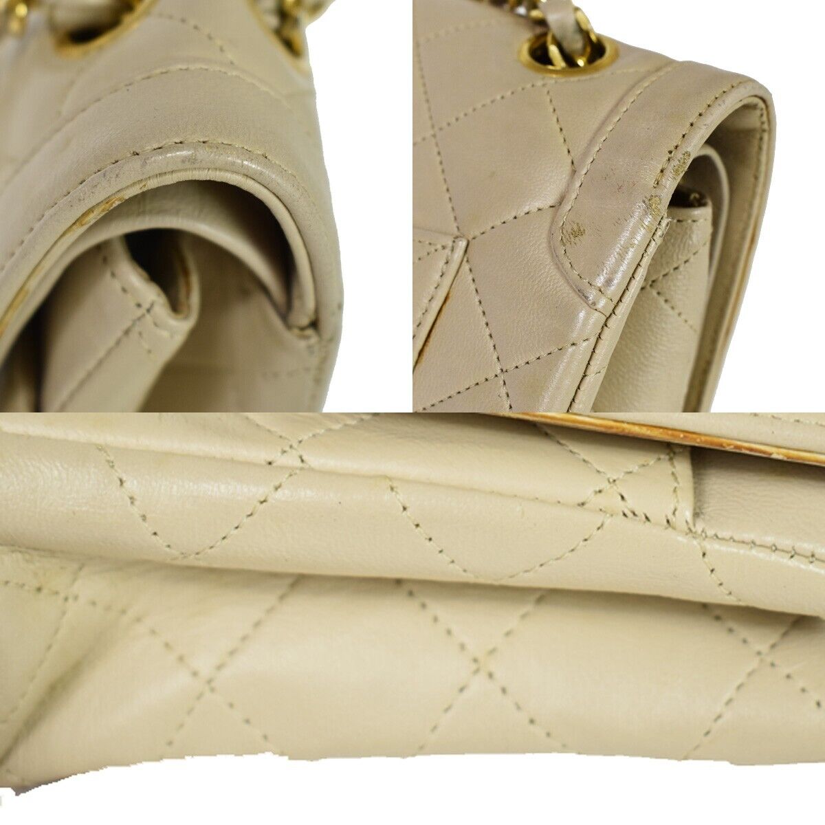CHANEL CC Double Flap Paris Matelasse Chain Shoulder Bag Beige Vintage 648RH752