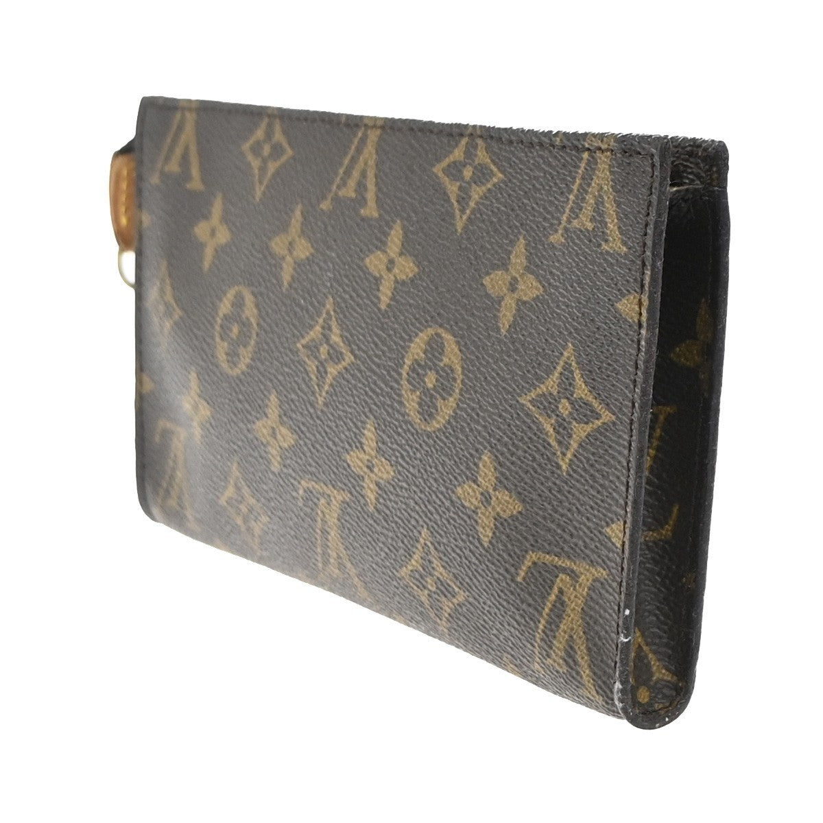 LOUIS VUITTON LV Logo Bucket GM Pouch Bag Monogram Leather Brown Gold 05KP389