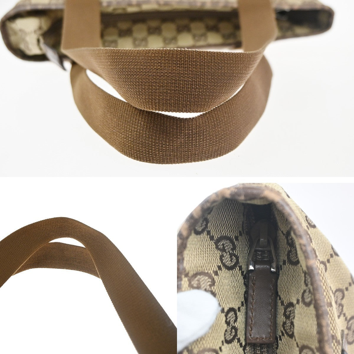 GUCCI Logo GG Pattern ShoulderTote Bag Canvas Leather Beige Italy 62MA132