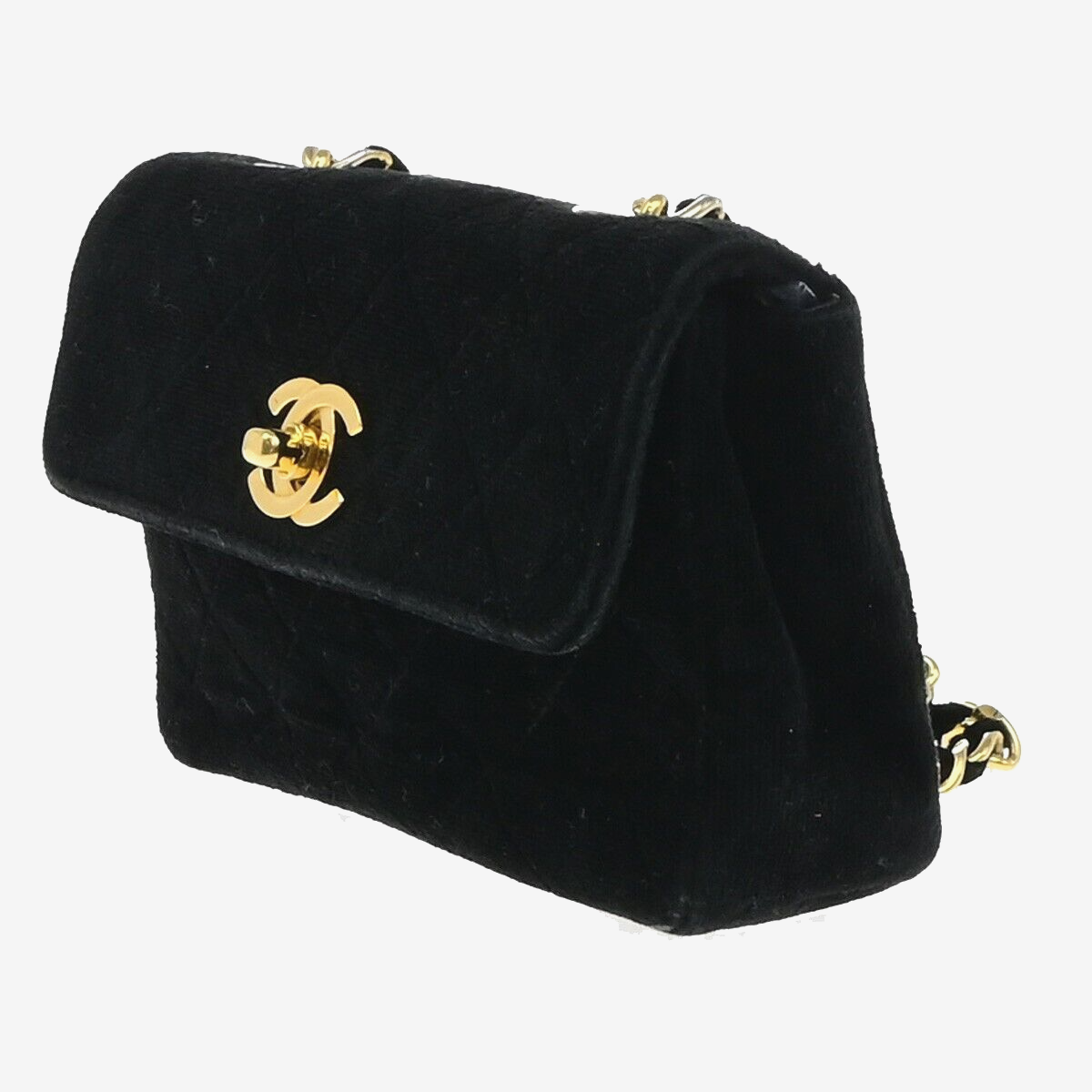CHANEL Mini Matelasse Shoulder Bag Velvet Leather Black Gold Vintage 684RK894