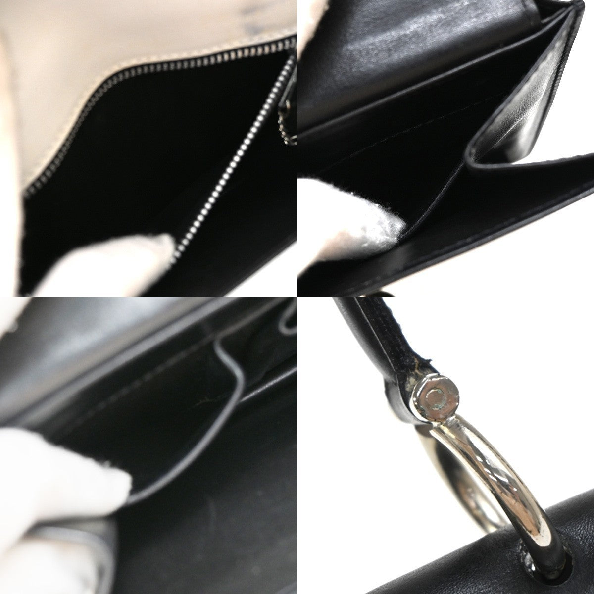 CELINE Logo Bicolor Double Flap Hand Bag Leather Black White Italy 80EG224