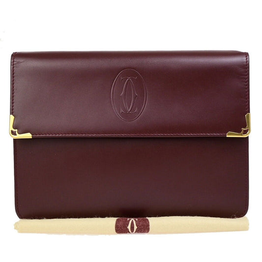 MUST DE CARTIER 2C Logo Clutch Hand Bag Leather Burgundy GHW Italy 05EC983